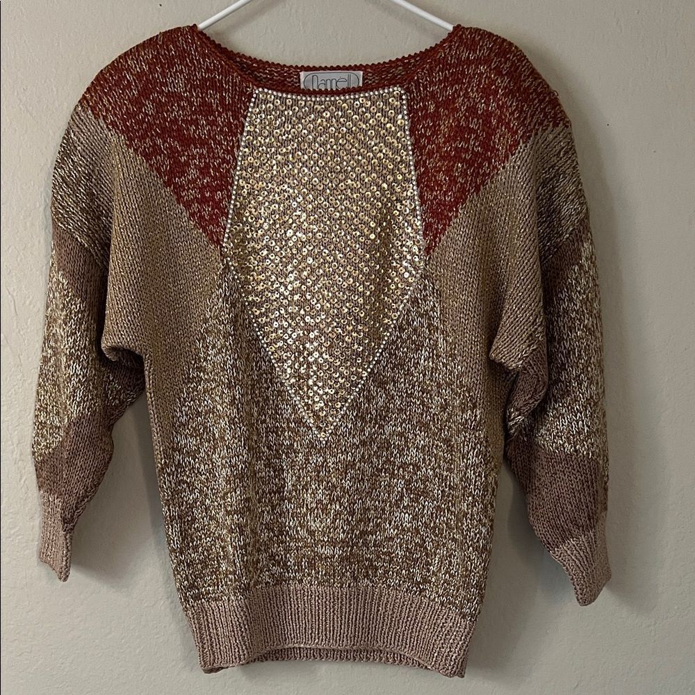 NWOT Nannell Vintage Sweater Metallic with Sequence padded shoulders S